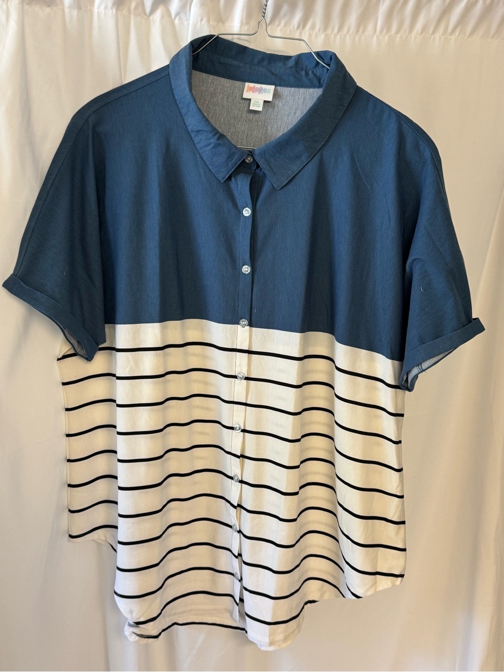 LuLaRoe Knit Tunic Blue Button-Up Shirt